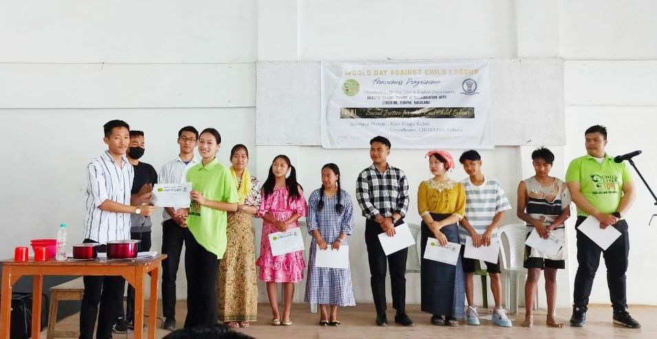 Drama Club of Oriental College presenting a drama on child labour in the college auditorium on June 12. (Morung Photo)